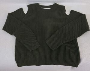 Full Circle Trends Army Green Ribbed Knit Cold-shoulder Sweater Open Back *READ